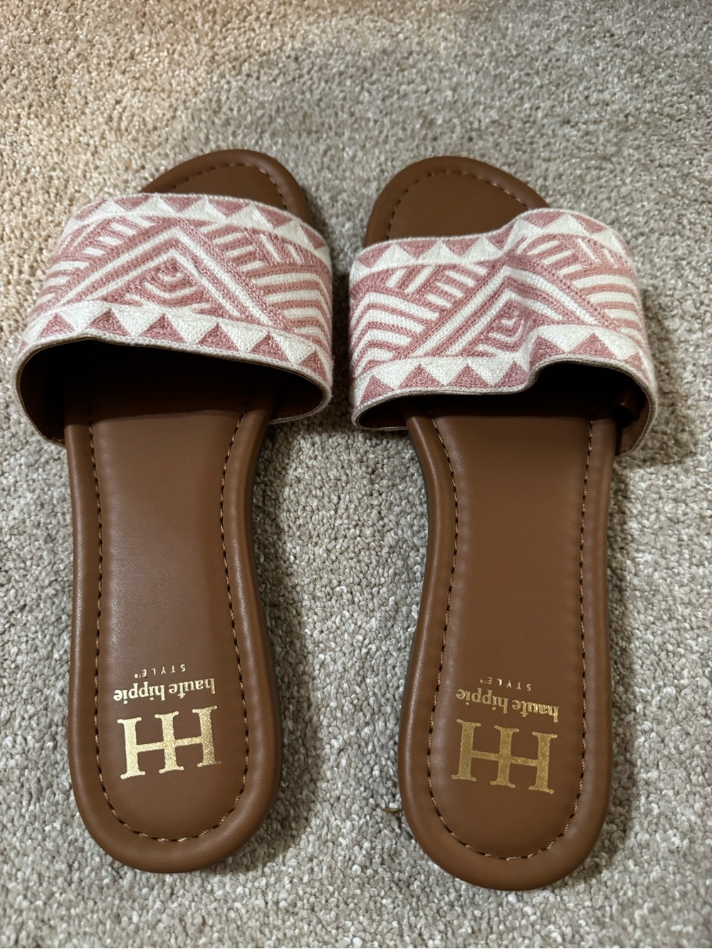 Haute Hippie Pink & Cream Geometric Slide Sandals